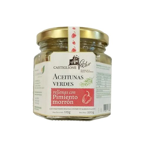 Aceitunas Verdes Castiglione Vecchio Rellenas con Pimiento Morrón x 200 g