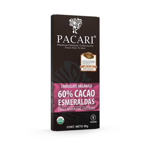 Chocolate Ecológico Pacari 60% Cacao Esmeraldas x 50 g