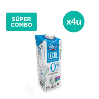 Combo Tregar Leche Uat Descremada 0% Grasa x 4 un x 1 l c/u