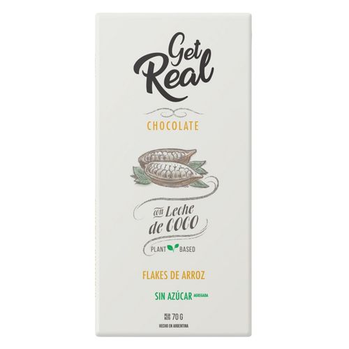 Chocolate Get Real con Leche de Coco y Flakes de Arroz x 70 g