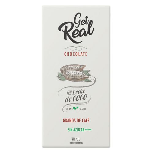 Chocolate Get Real con Leche de Coco y Granos de Café x 70 g