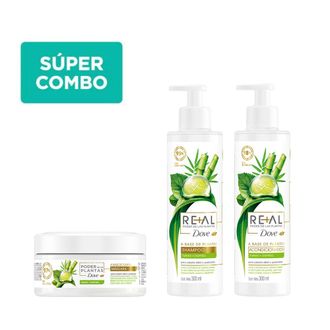 Combo Dove Real Poder de las Plantas Fuerza + Bambú Shampoo + Acondicionador + Máscara