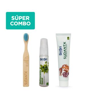 Combo Sri Sri Sudanta: Pasta Dental x 50 g + Spray Bucal x 15 ml + Cepillo Dental de Bambú