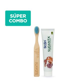 Combo Sri Sri Sudanta Limpieza Dental: Cepillo de Diente Cerda Media + Pasta Dental Ayurvédica x 50 g