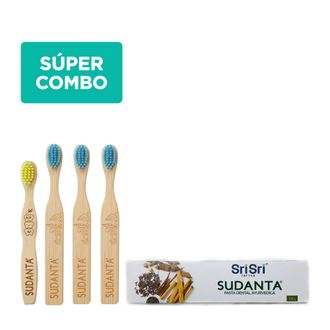 Combo Sri Sri Sudanta Limpieza Dental: Cepillos de Dientes Adultos + Cepillo de dientes Niños + Pasta Dental Ayurvédica x 50 g