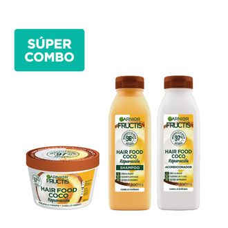 Combo Garnier Fructis Hair Food Coco: Shampoo x 300 ml + Crema Tratamiento x 350 ml + Acondicionador x 300 ml