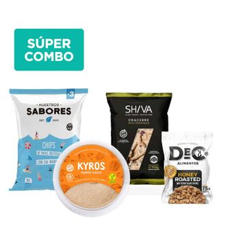 Combo Chips Nuestros Sabores + Hummus Kyros + Maní DEC + Crackers Shiva