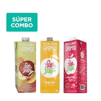 Combo Pura Frutta Jugo 100% Exprimido de Manzana Roja x 1 l + Naranja x 1 l + Multifruta x 1 l