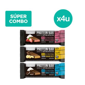 Combo Barra Protéica Pure Wellness Sabor Cookies and Cream x 4 un + Banana Split x 4 un + Sabor Frutilla x 4 un