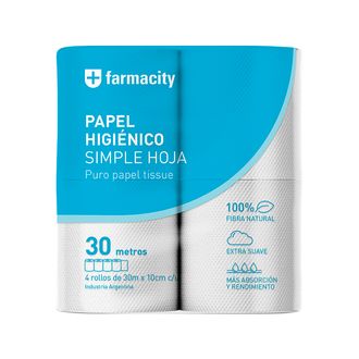 Papel Higienico Simple Hoja Farmacity 4 Rollos x 30 m