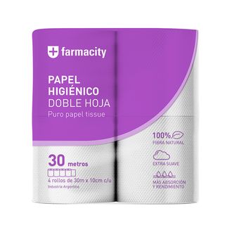 Papel Higienico Doble Hoja Farmacity 4 Rollos x 30 m