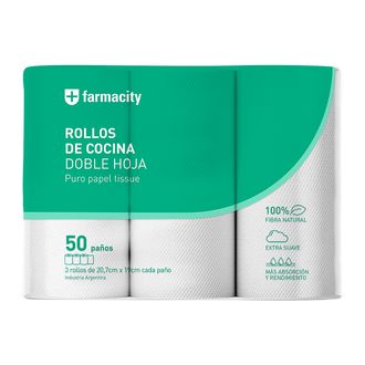 Rollo de Cocina Doble Hoja Farmacity 3 Rollos x 50 Paños