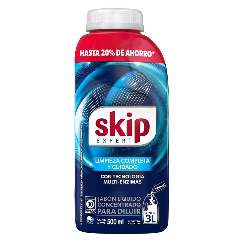 Jabón Líquido Skip Fibercare Bio Enzimas Diluible x 500 ml-1761749475168